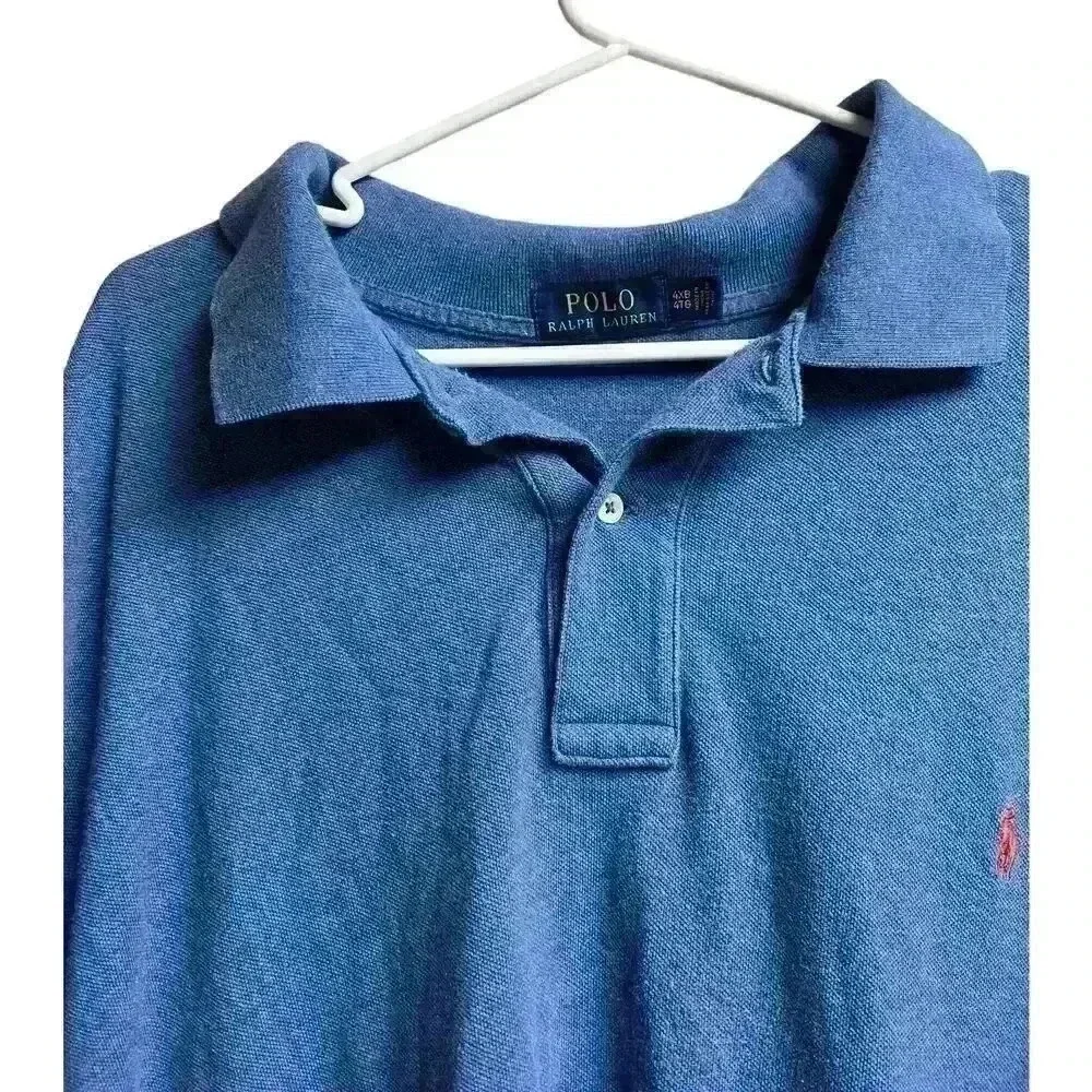 Polo Ralph Lauren Men's Heather Blue Short Sleeve Polo Red Embroidered Logo